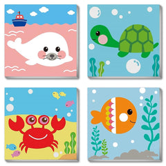 Canrichshop 4-pack framed paint-by-numbers sea animals kit helps kids create framed art