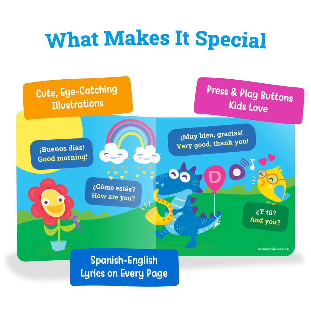 Canta Con Jess colorful pages linking words to images for kids.