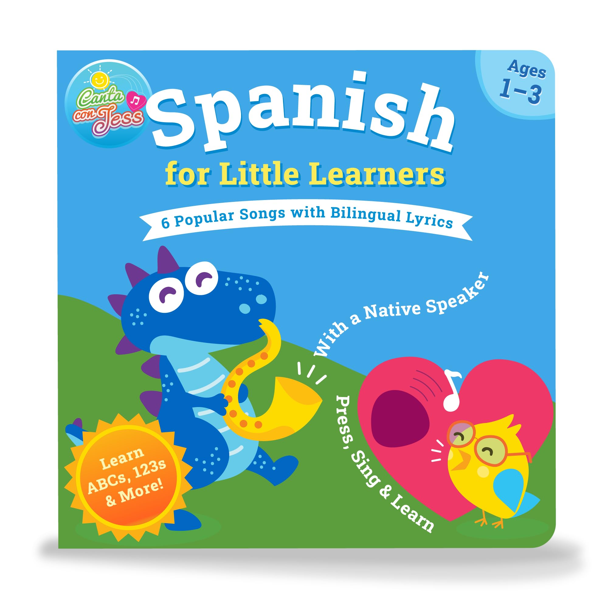 Canta Con Jess Spanish Learning Songs cover showing six tunes for early language exposure.