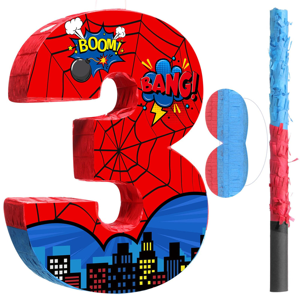 Capoda Number 3 Spider Pinata with bold red and blue design for vibrant party decor