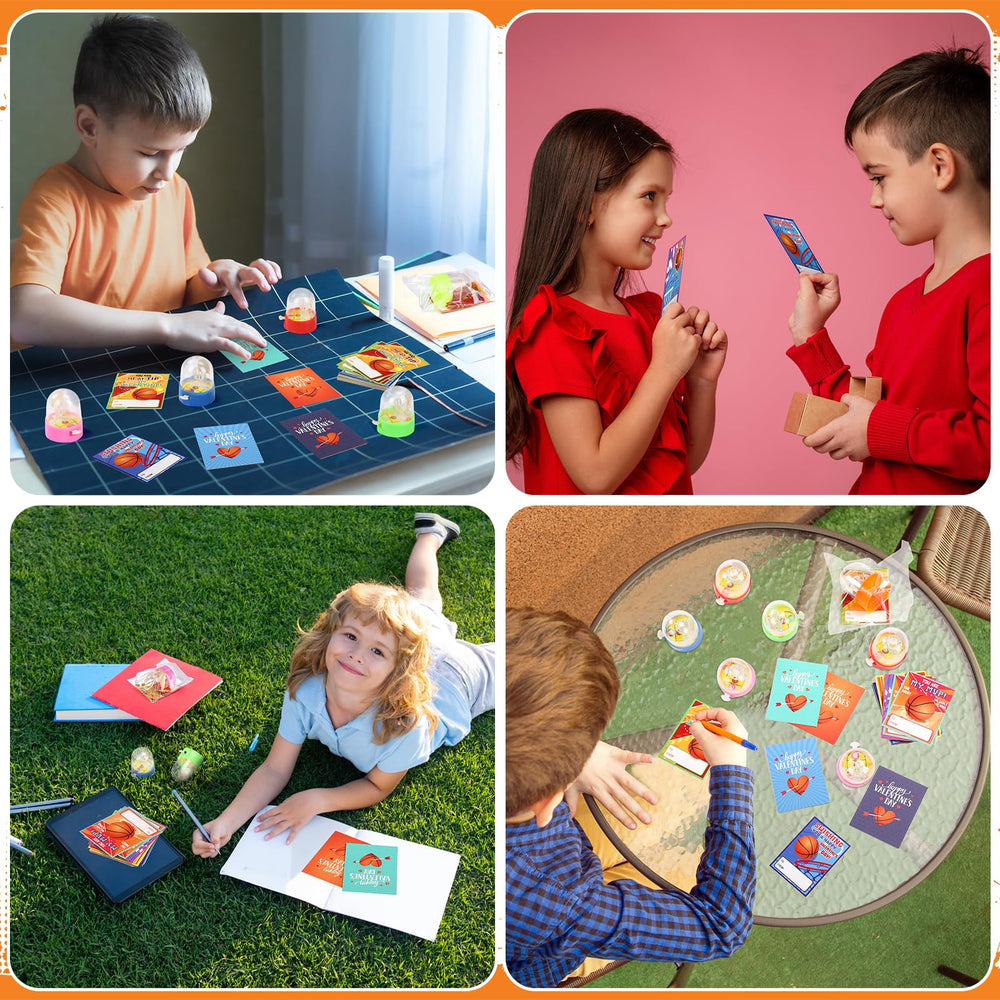 Capoda Valentines basketball card designs bring bright colors for classroom exchanges.