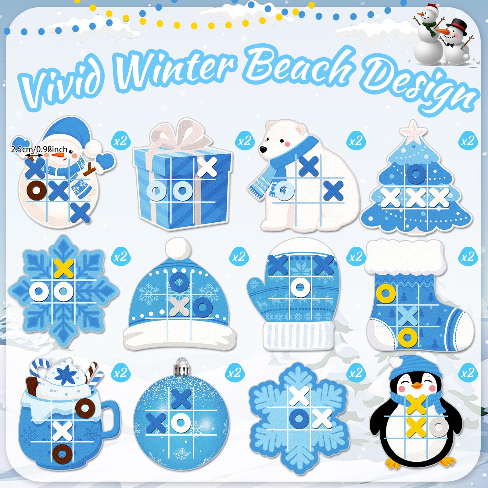Capoda winter tic tac toe chess pieces storage set for travel.