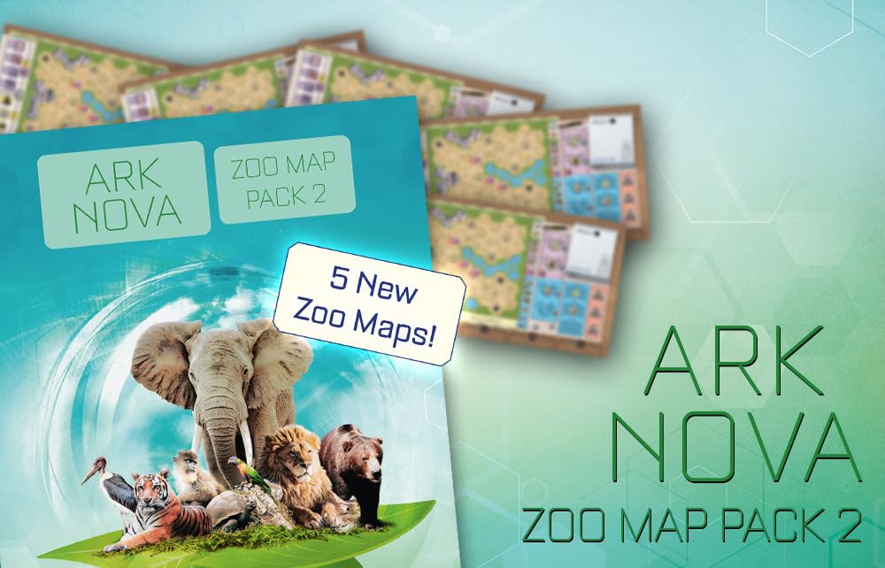 Capstone Games Ark Nova Zoo Map Pack 2 boosts replayability with varied maps.