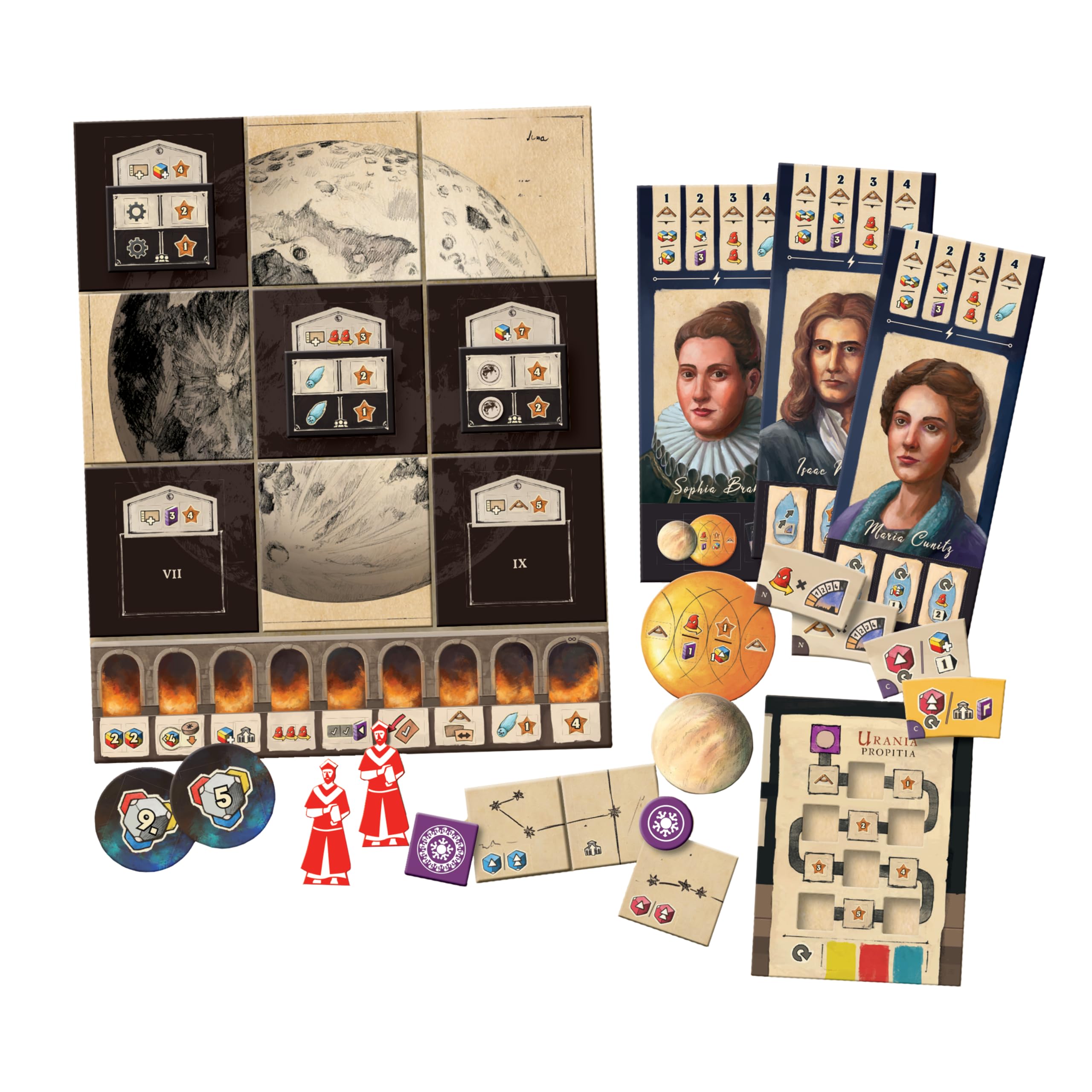 Capstone Games Galileo Galilei Luna Grand Inquisitors depict negotiation and high-reward decisions.
