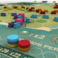 Capstone Games Irish Gauge action cards and components in play.