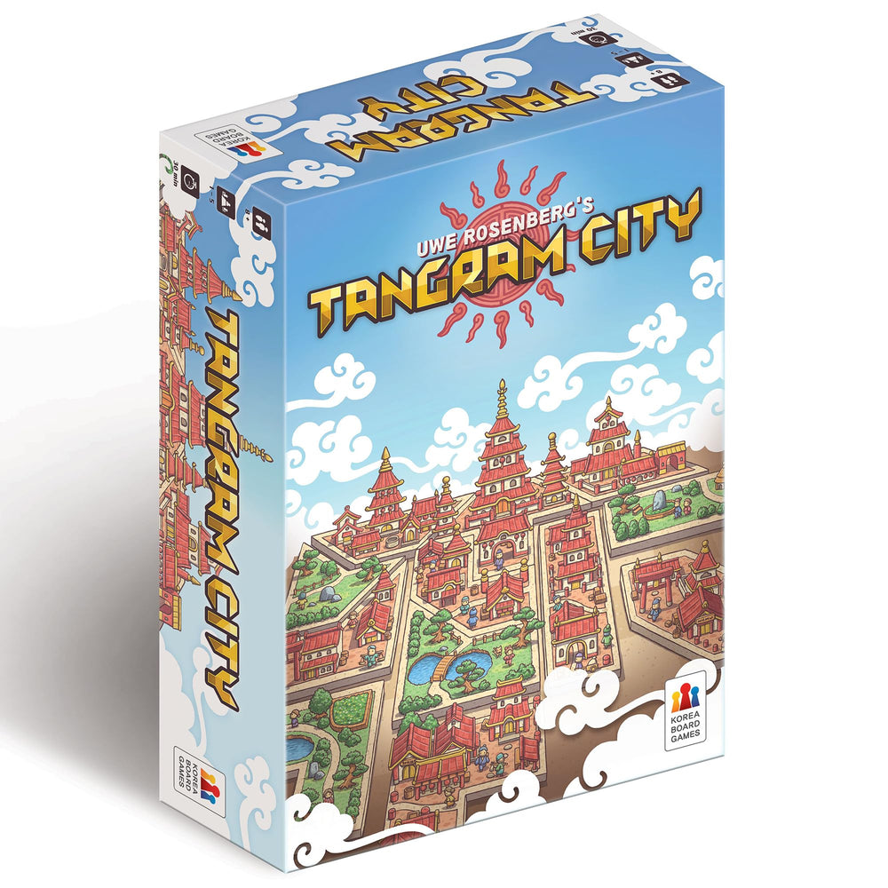 Capstone Games Tangram City board tiles showcasing the layout stage for strategic planning.