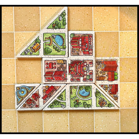 Capstone Games Tangram City tile placement demonstrates future tiles for informed city design.