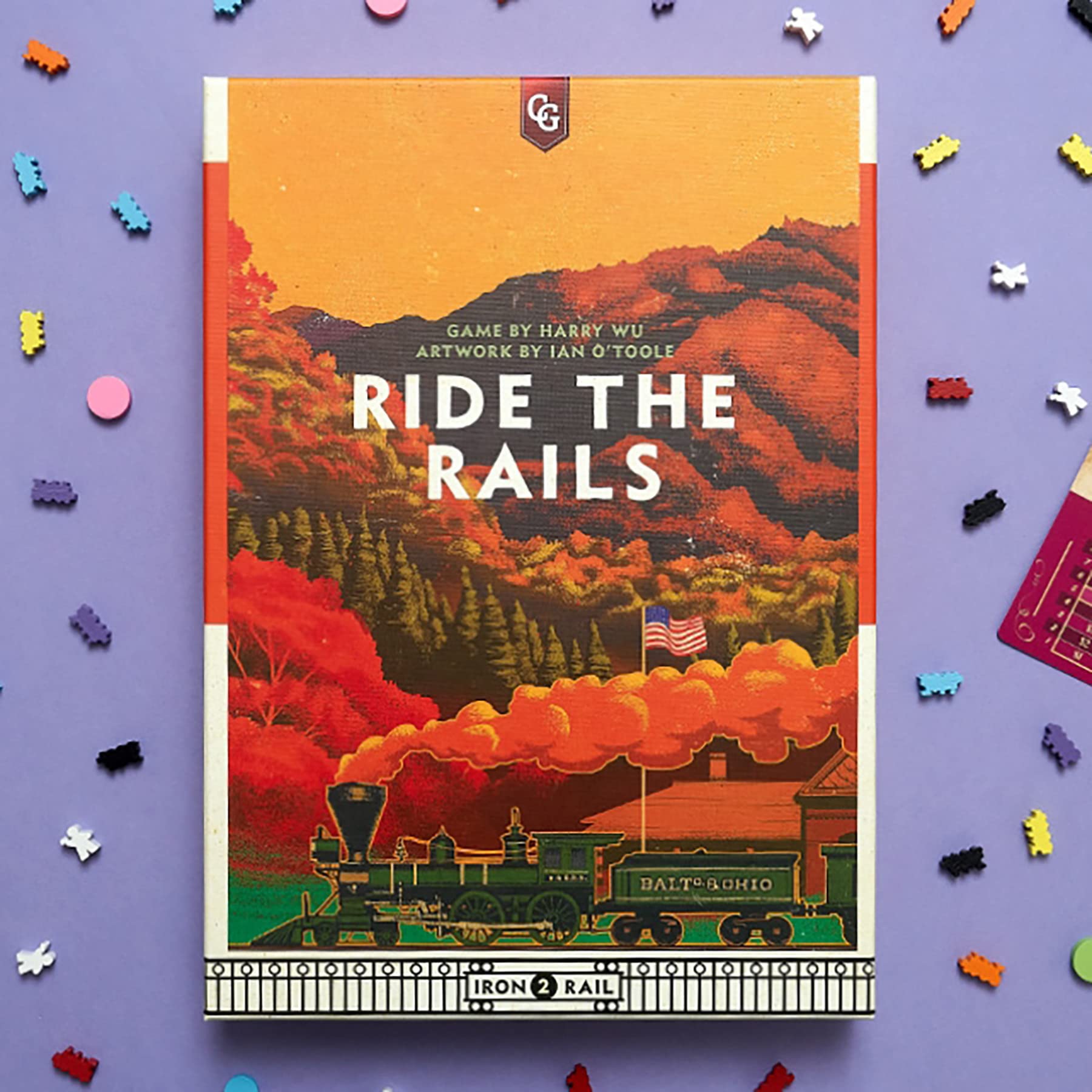 Capstone Games Ride The Rails box and components showcase compact, organized setup.