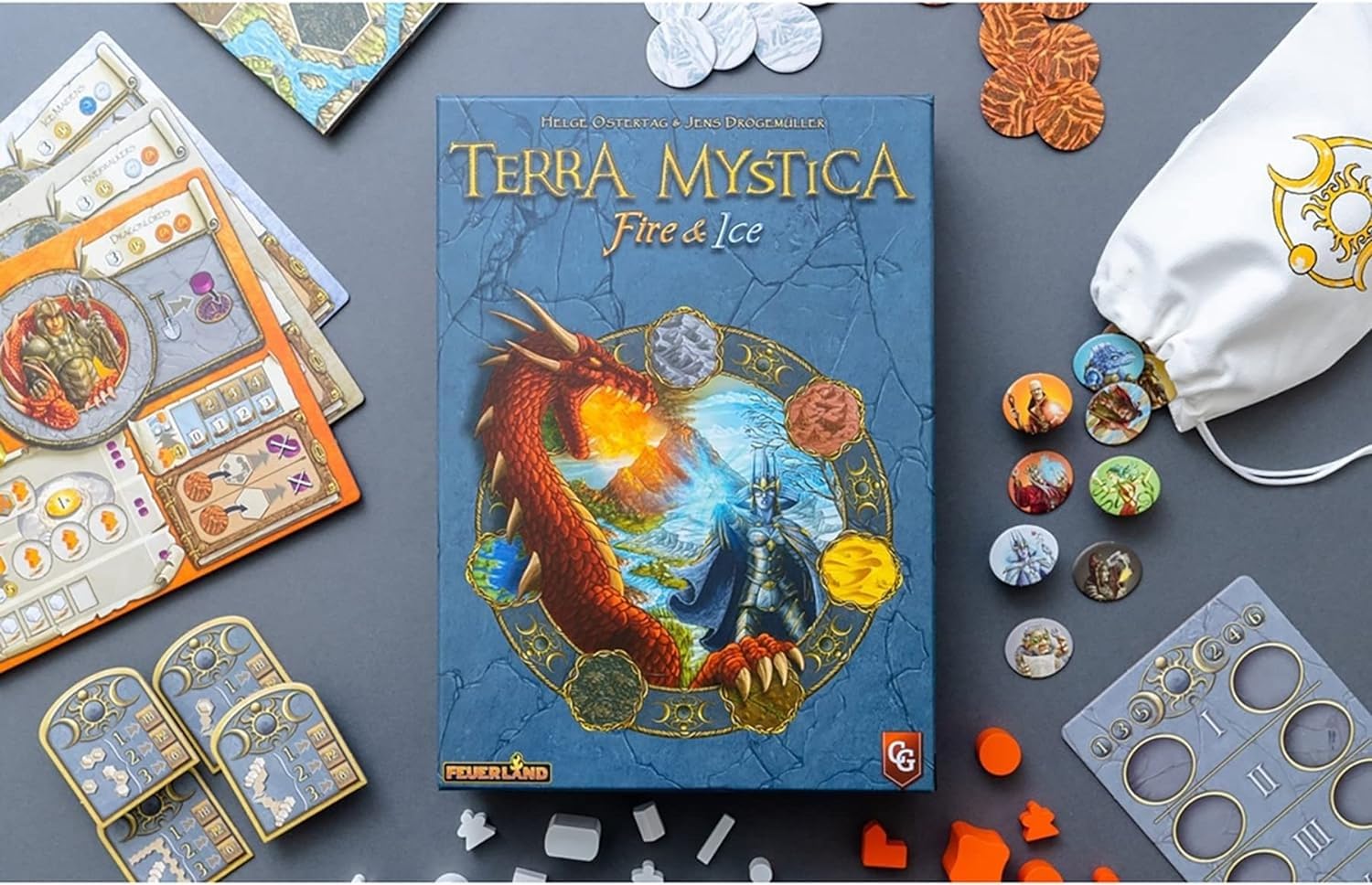 Capstone Games Terra Mystica Fire and Ice power tokens add dynamic resource management.