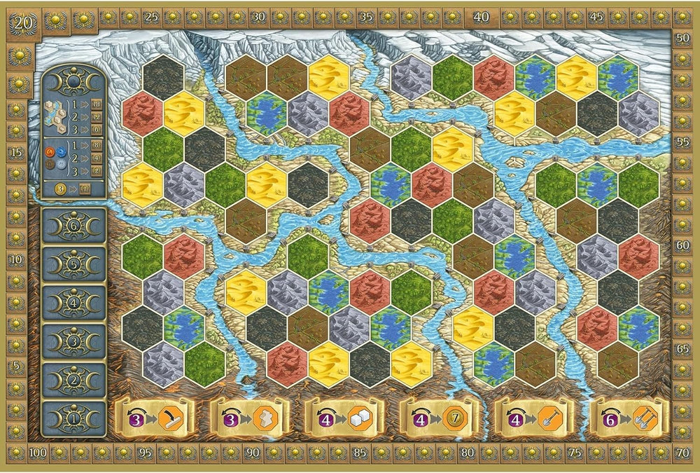 Capstone Games Terra Mystica Fire and Ice yetis faction cards highlight power-focused play.