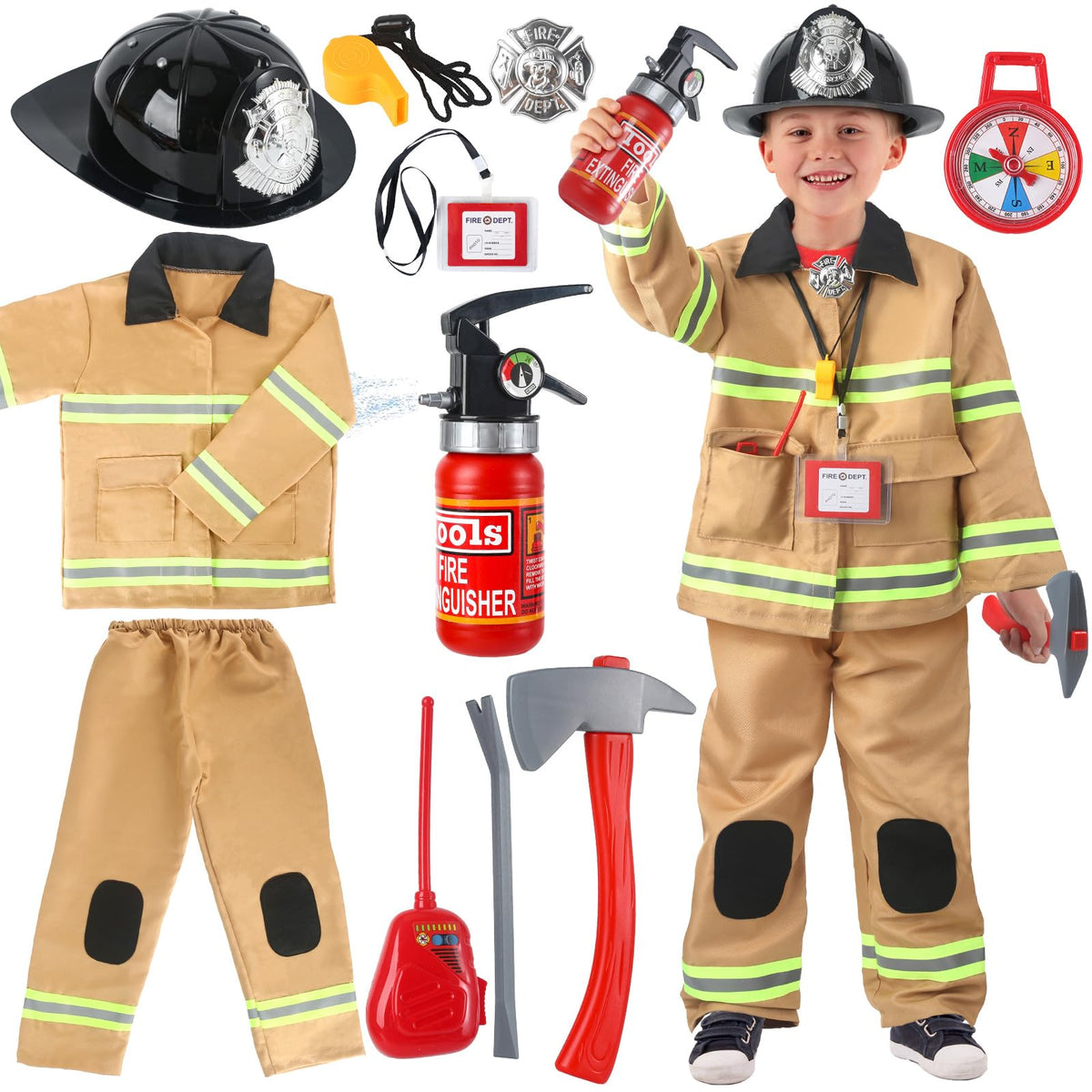 Captain Chaowing firefighter costume jacket for kids with reflective stripes for authentic role play