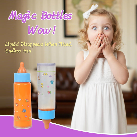 CARANOVO magic bottles with disappearing juice add interactive doll care.