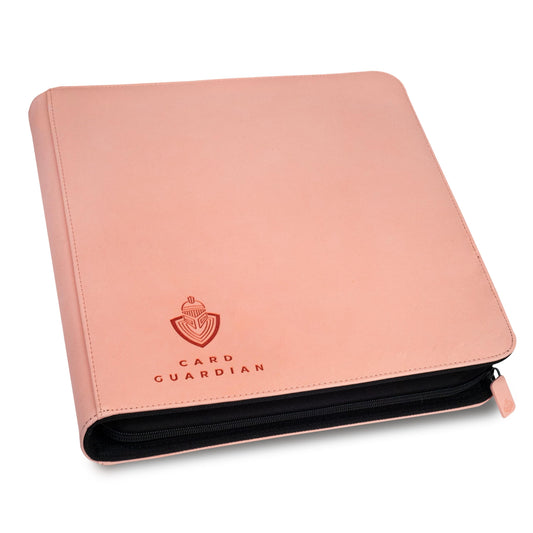 Card Guardian 12-pocket pink binder front view for secure card organization.