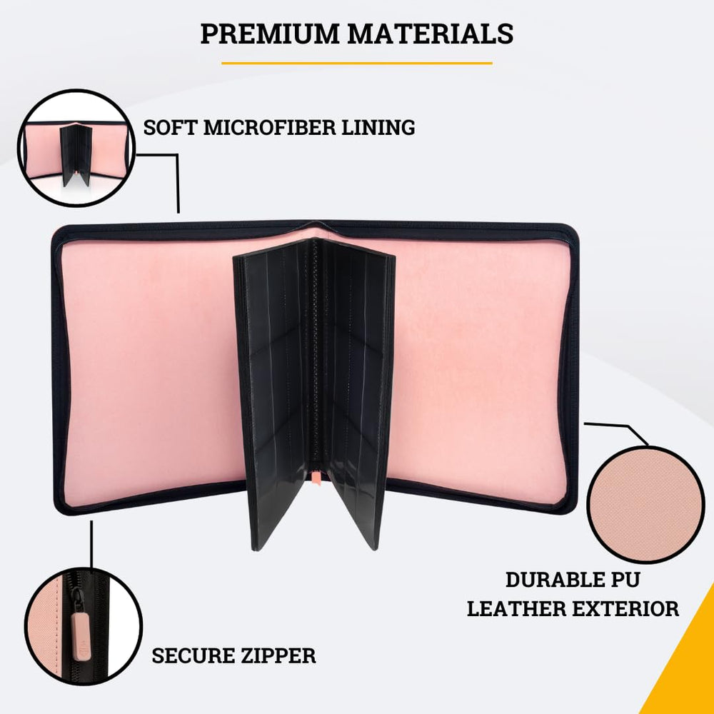 Card Guardian pink binder zipper closure keeps cards safe during travel.