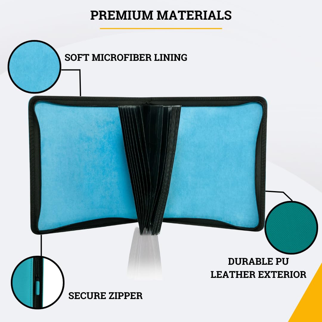 Card Guardian teal binder reinforced covers guard cards against impacts.