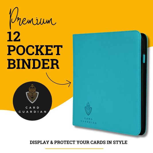 Card Guardian teal binder with zipper closure keeps cards securely enclosed.