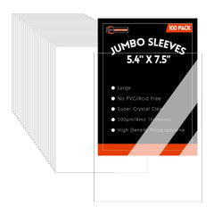 CardArchiver 100-pack jumbo sleeve 54x75 front view with snug fit for thick cards.