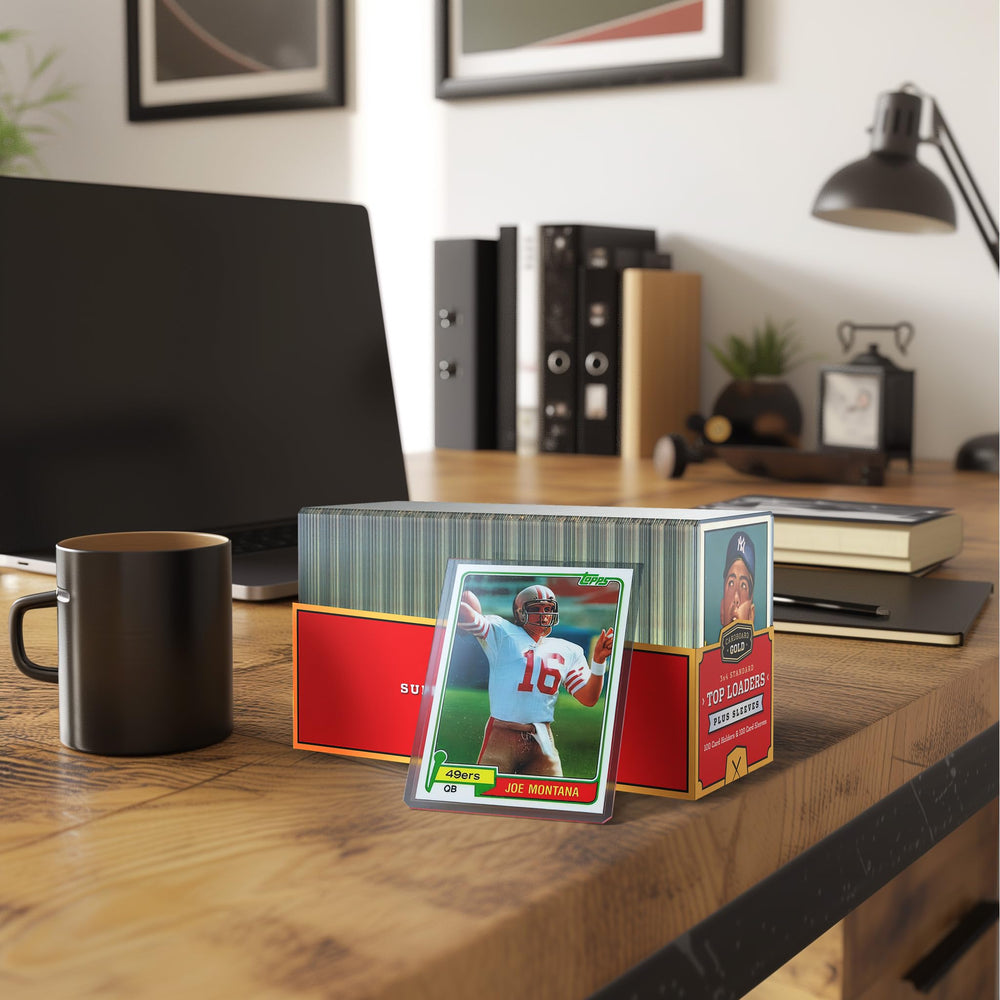 Cardboard Gold 35pt toploader enables quick insertion and removal of cards.