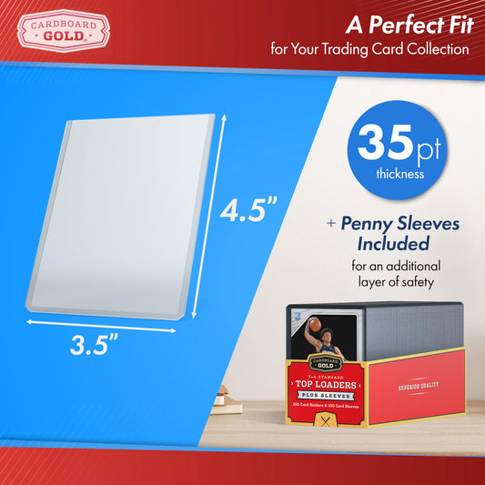 Cardboard Gold 35pt toploader for trading cards with crystal-clear visibility.