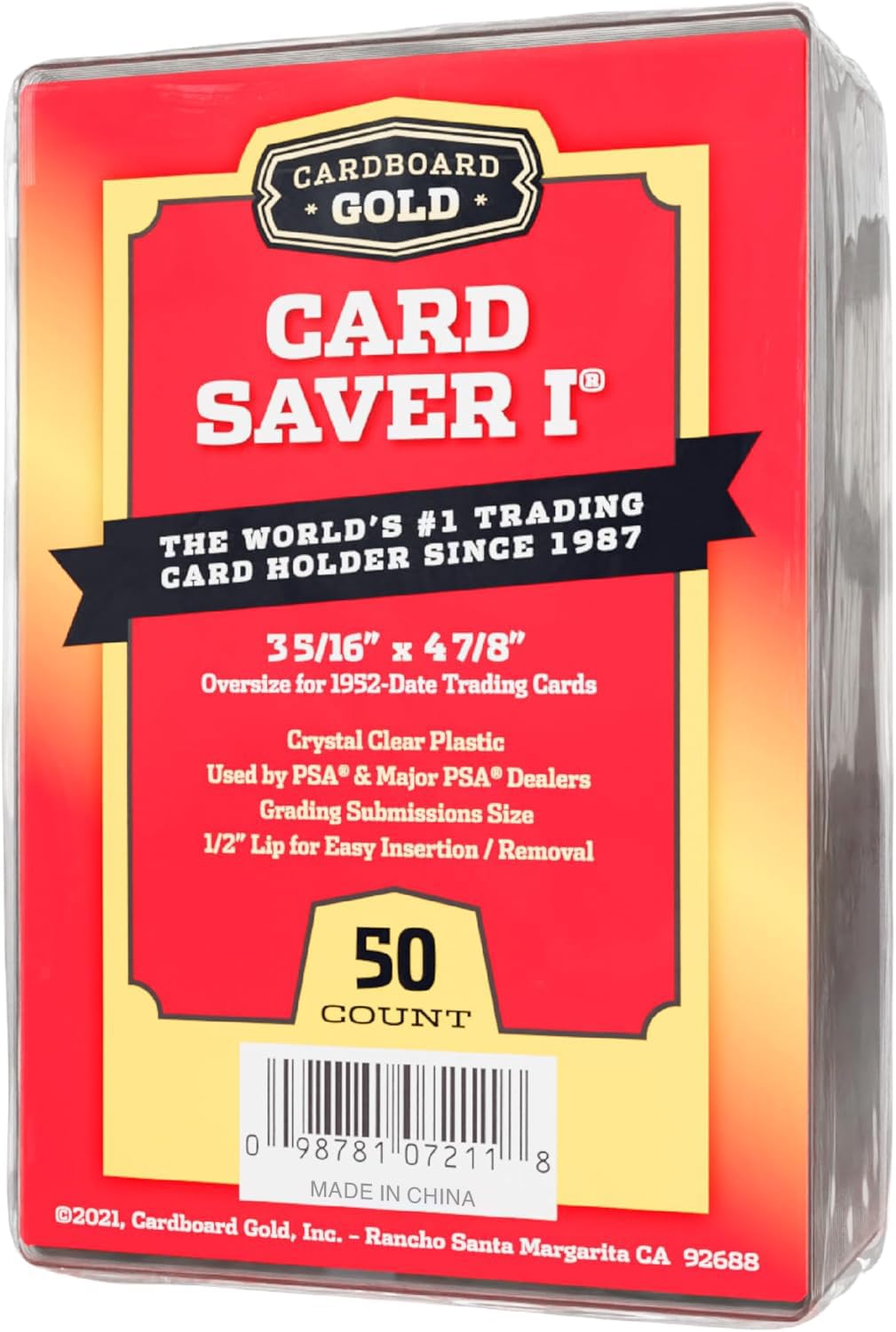 Cardboard Gold Card Saver 1 with baseball cards in clear holders for safe display