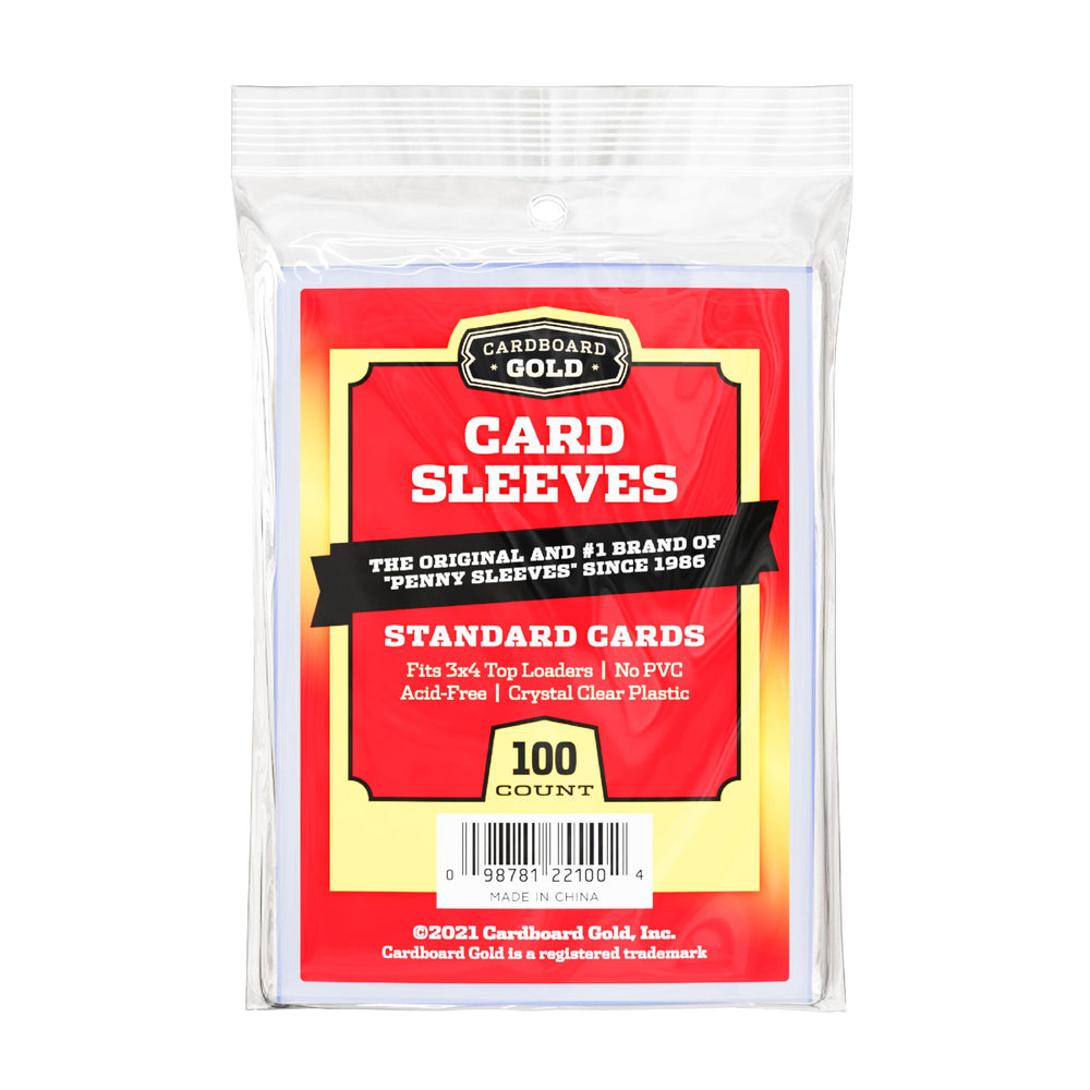 Cardboard Gold penny sleeves with clear display for quick card identification.
