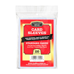Cardboard Gold penny sleeves with clear display for quick card identification.
