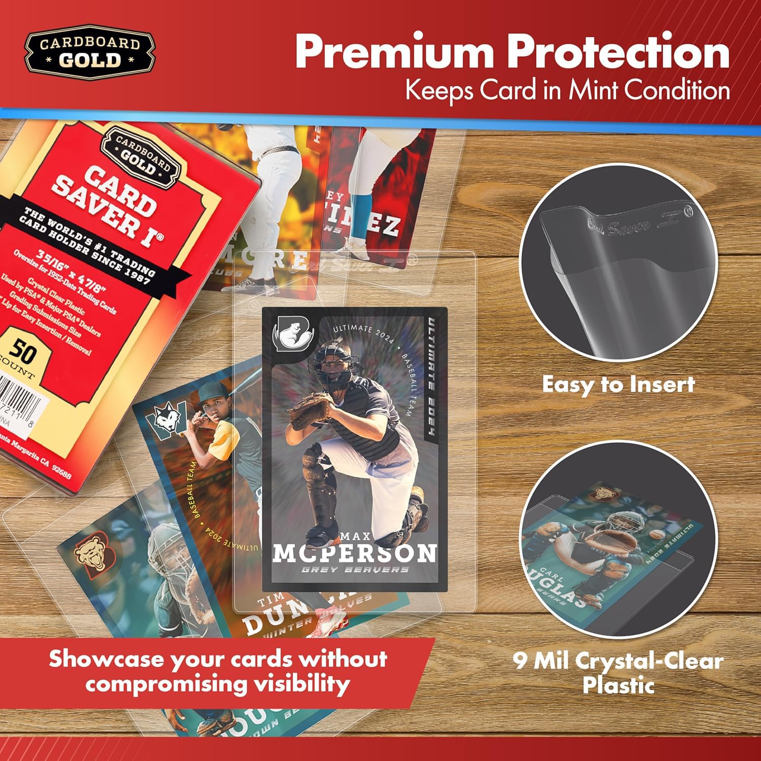 Cardboard Gold semi rigid 9mil plastic offers durable protection without sacrificing clarity.