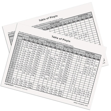 CARDDIA Pinyin element card front shows initial, final, and example usage.