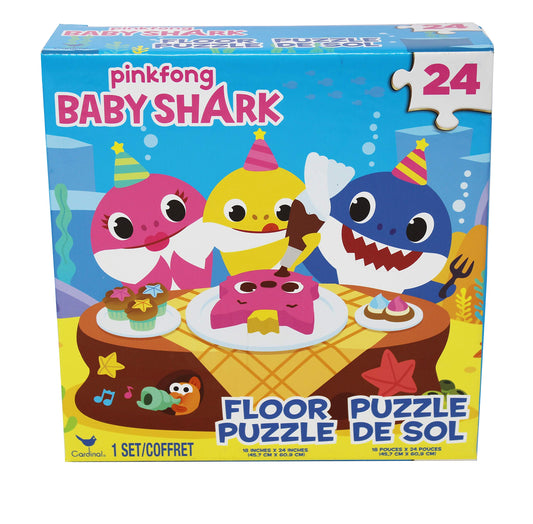 Cardinal Baby Shark 24pc puzzle laid on the floor for screen-free play.