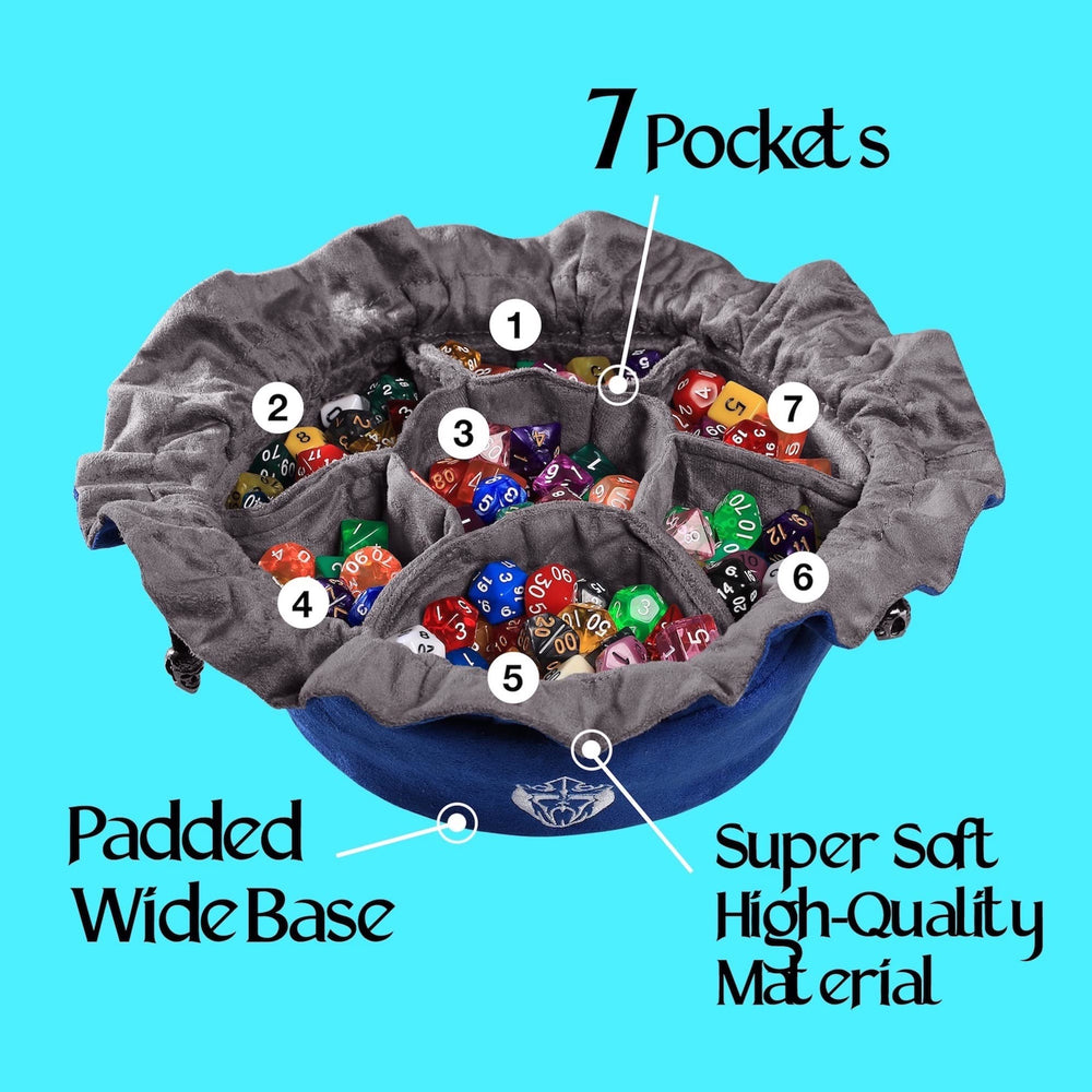 CardKingPro Immense Dice Bag Blue, drawstring closure keeps dice secure during travel.