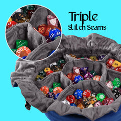 CardKingPro Immense Dice Bag Blue, round base stabilizes on the table.