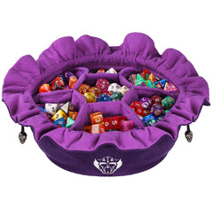 CardKingPro Immense Dice Bag with Purple Pockets keeps dice organized for quick access.