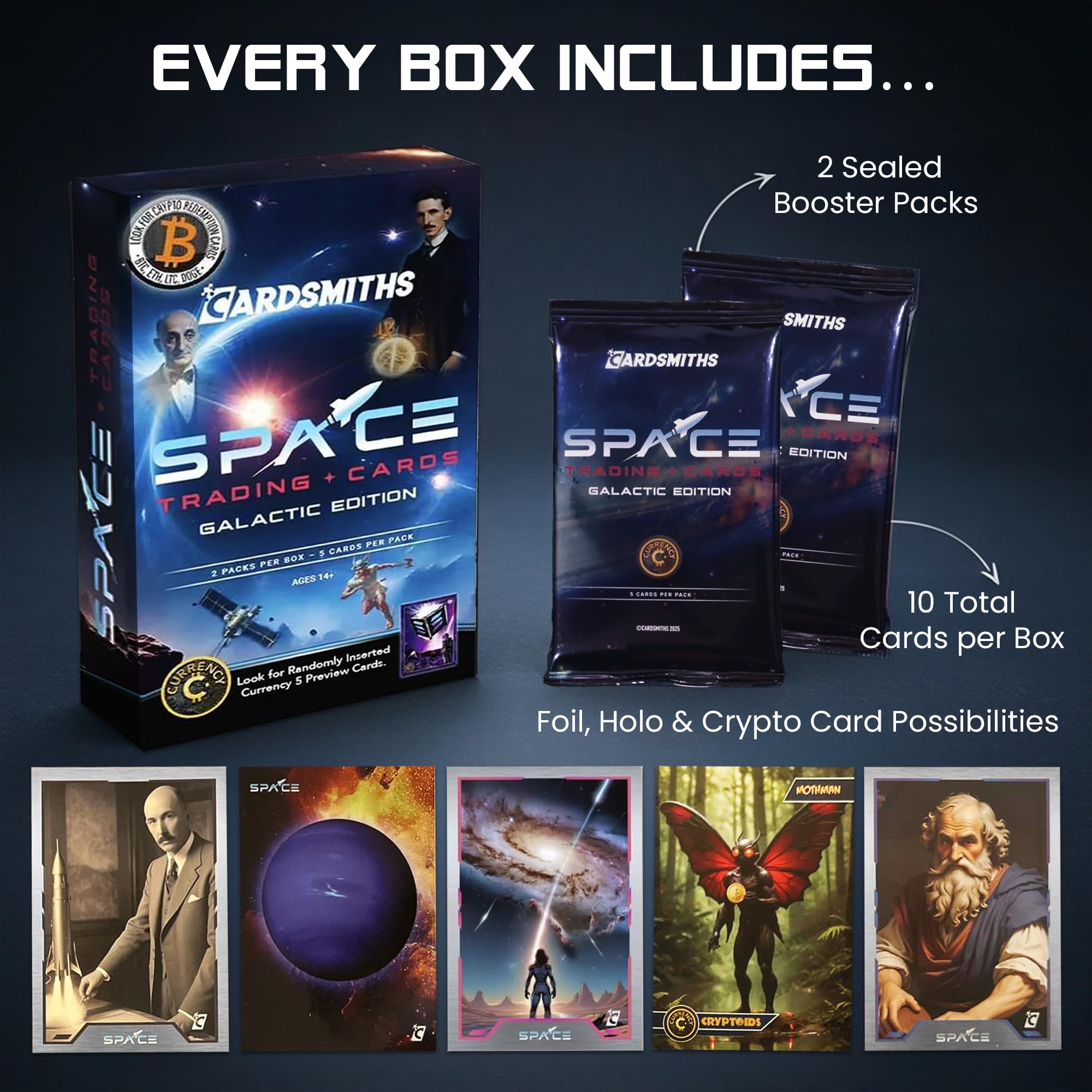 Cardsmiths Space Galactic Edition card set presents diverse astronomy and myth-inspired content.