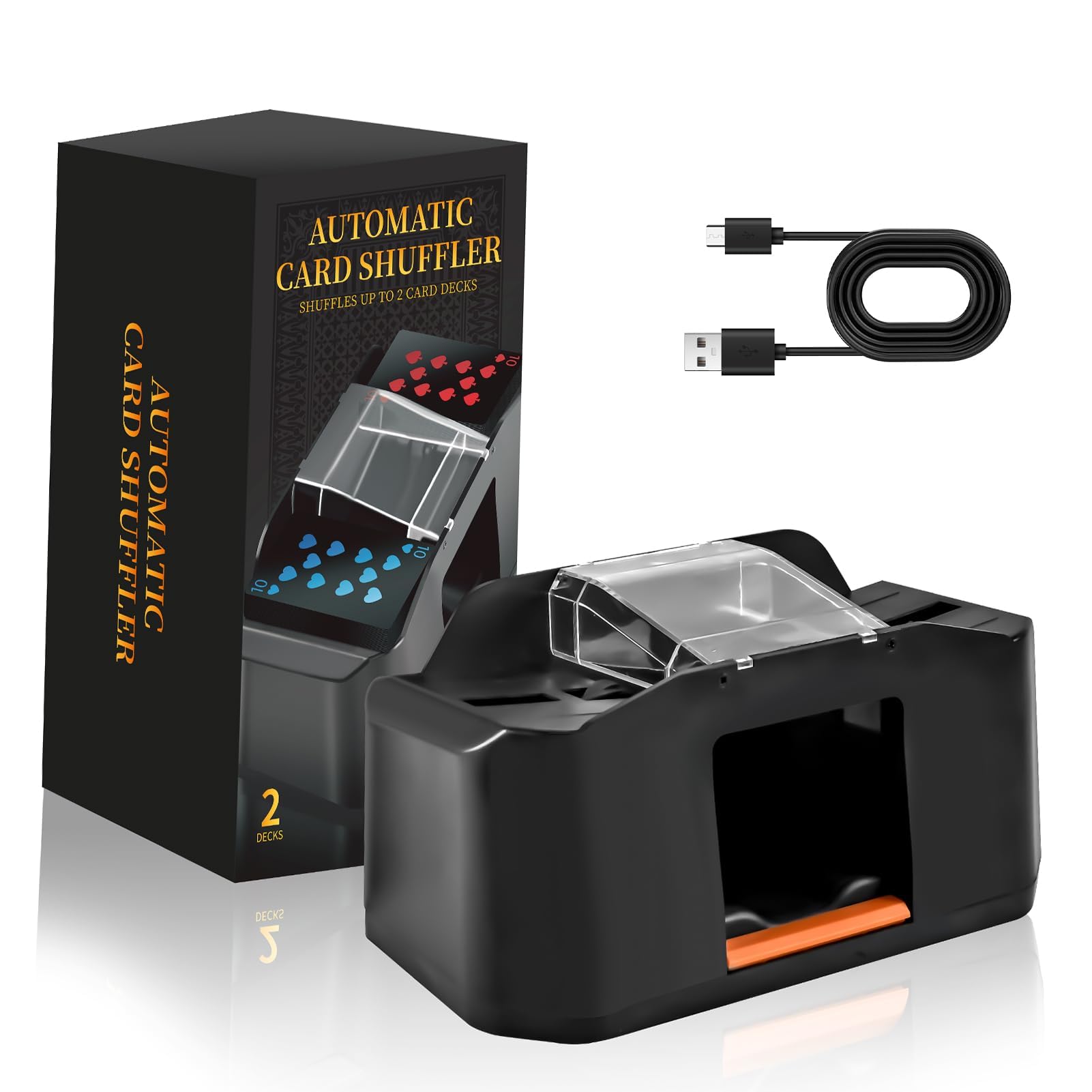 CARDSPIN automatic shuffler for 2 decks delivering fast, consistent shuffles.