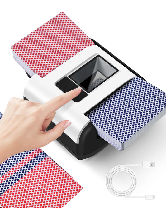 CARDSPIN automatic shuffler for two decks in action, enabling faster rounds.