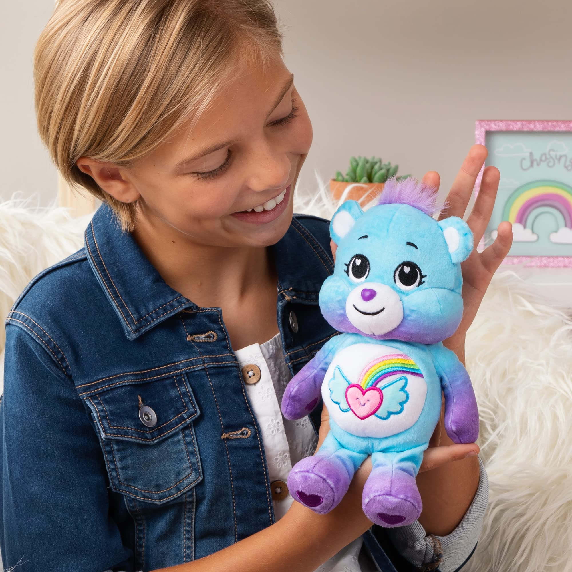 Dream Bright Bear's glittery eyes sparkle, inviting comforting companionship.