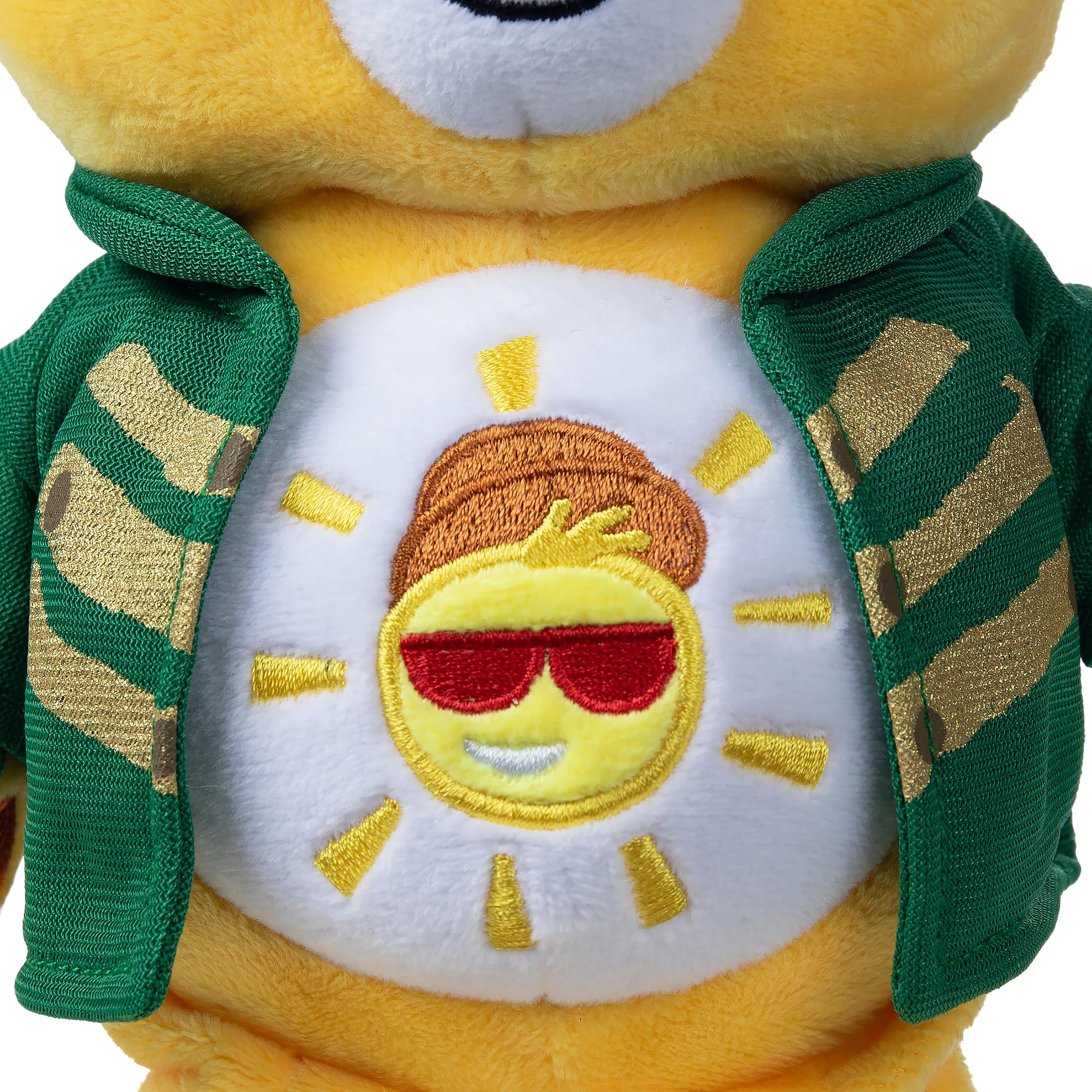 Care Bears Funshine Bear scarecrow belly badge highlights the unique collaboration.