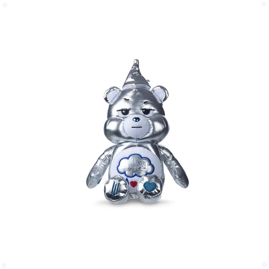 Care Bears Grumpy Bear Wicked Tin Man plush standing for display and cuddling.