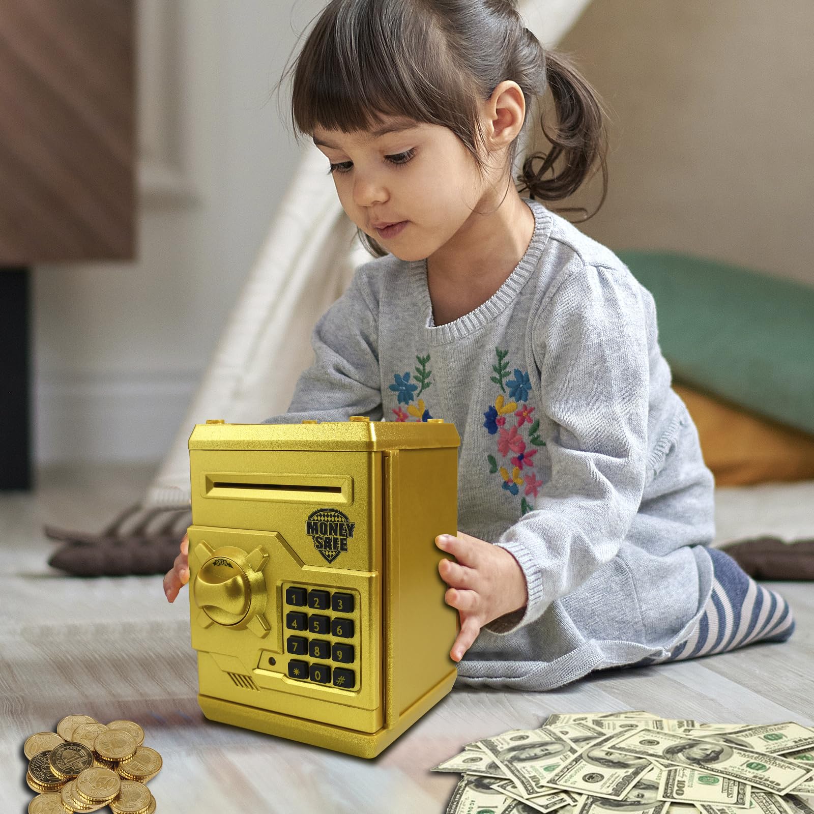 Cargooy Mini ATM Piggy Bank ideal gift for children aged three and up.