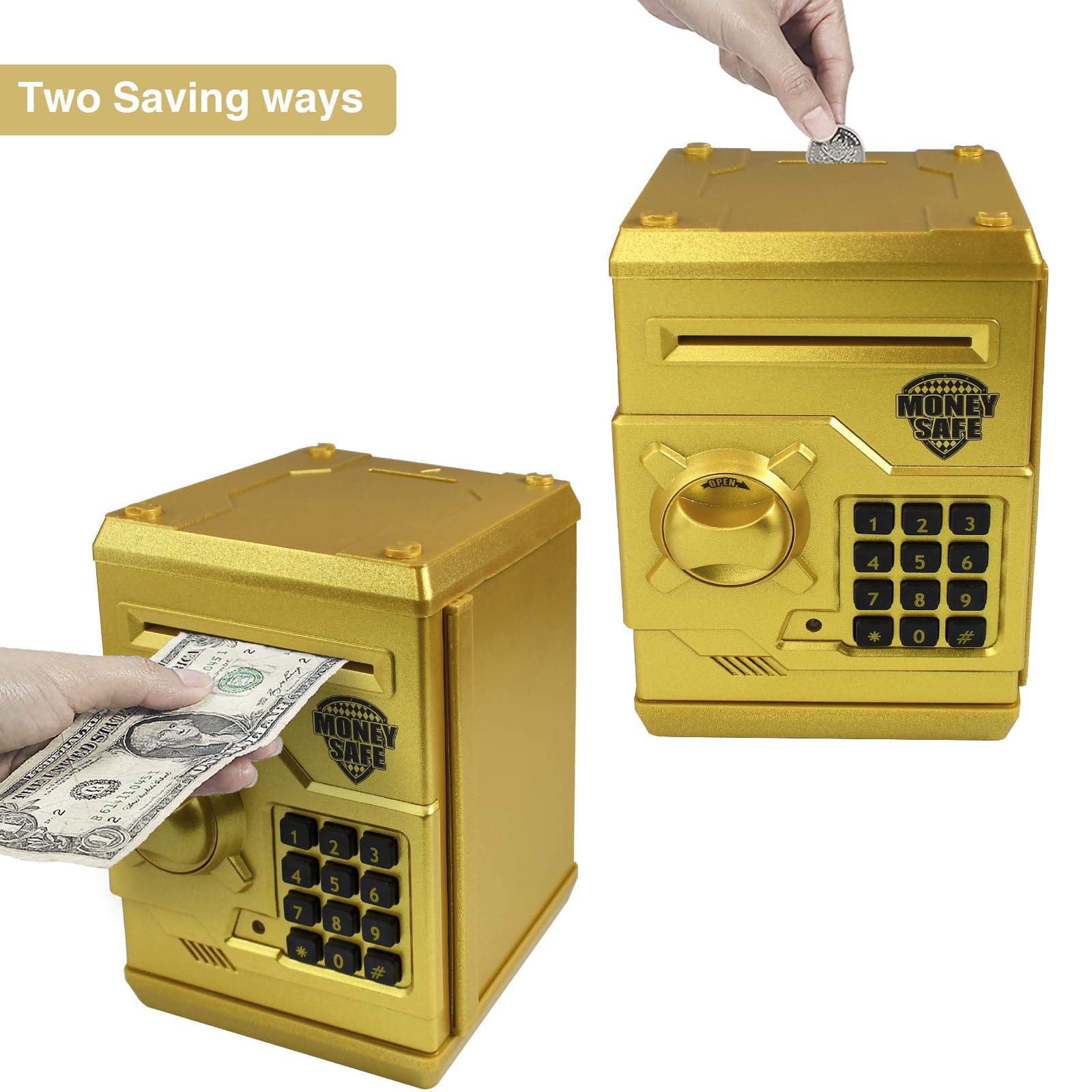 Cargooy Mini ATM Piggy Bank with digital code entry for private saving sessions.