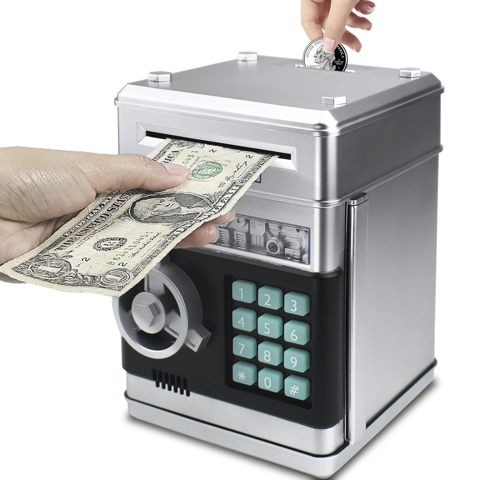 Cargooy mini ATM piggy bank front view secure saving for kids