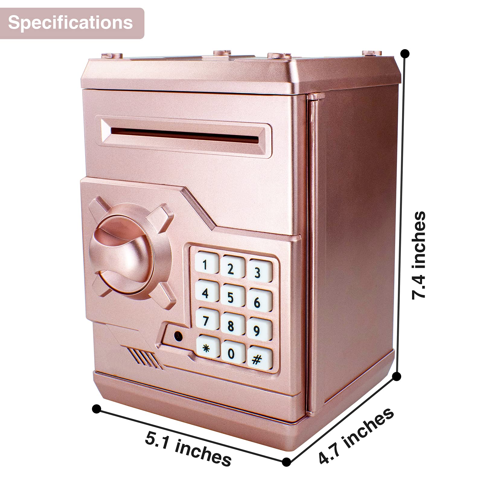 Cargooy Mini ATM Piggy Bank rose gold compact design fits desks and shelves neatly