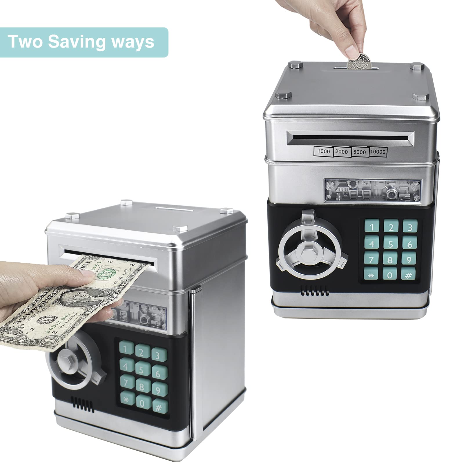 Cargooy mini ATM piggy bank side view compact design for desk