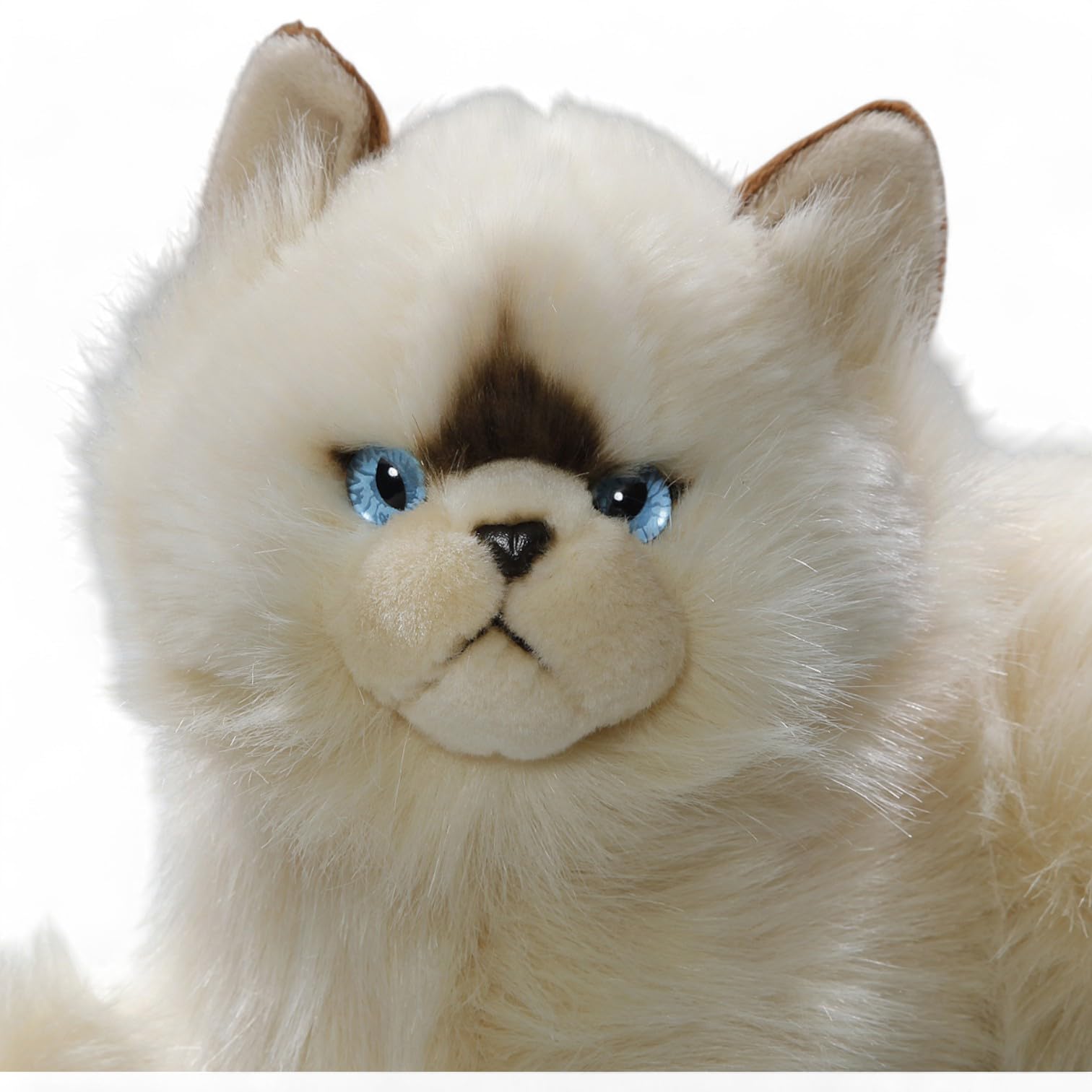 Carl Dick Himalayan Chocolate Point plush cat, eyes and head details highlight quality craftsmanship