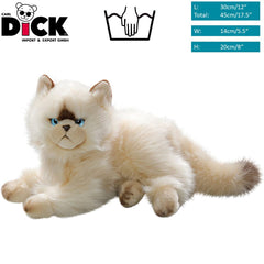 Carl Dick Himalayan Chocolate Point plush cat, side view, smooth beige fur for decorative appeal