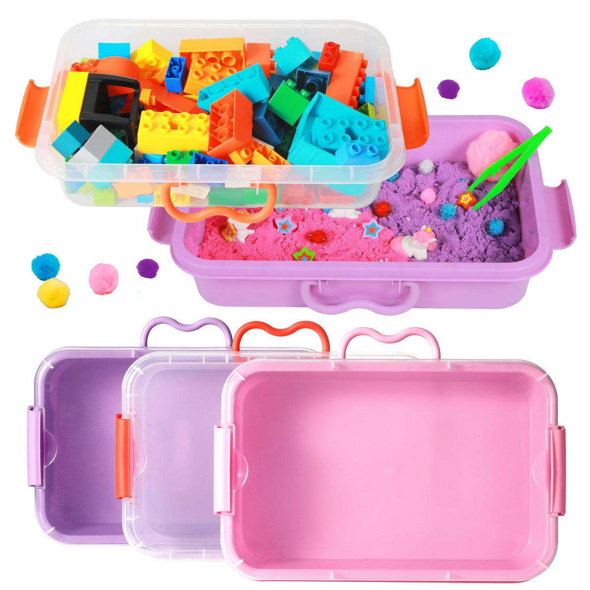 Carolart 3 Pack empty sensory bin with 13.5 inch tray for versatile play