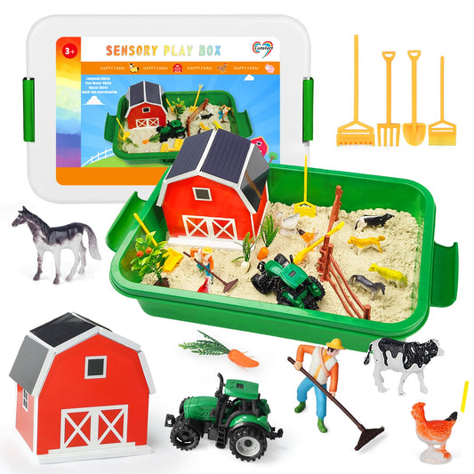 Carolart Farm Sensory Bin with foam barn promotes imaginative play and fine motor skills.
