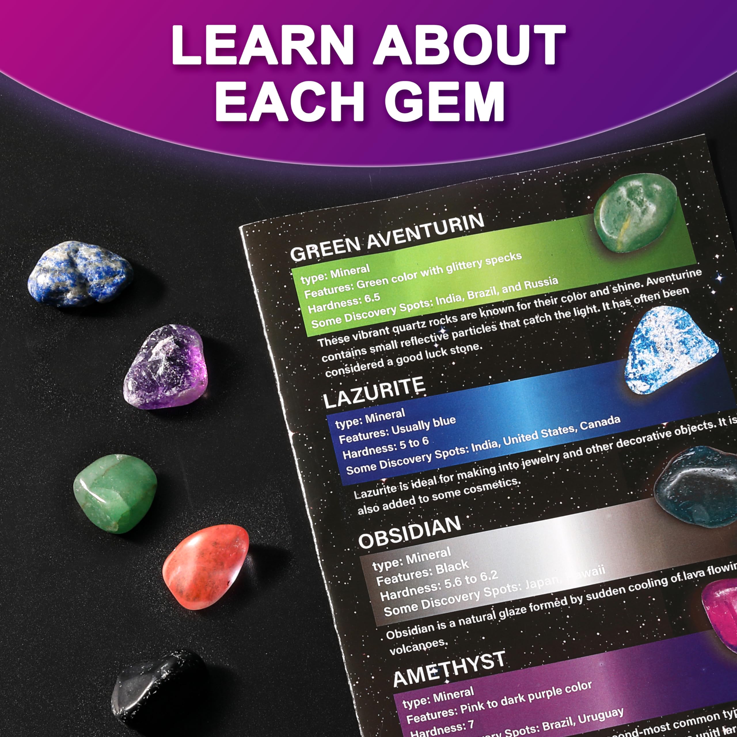 Carolart Identification sheet aids quick gem recognition during play.