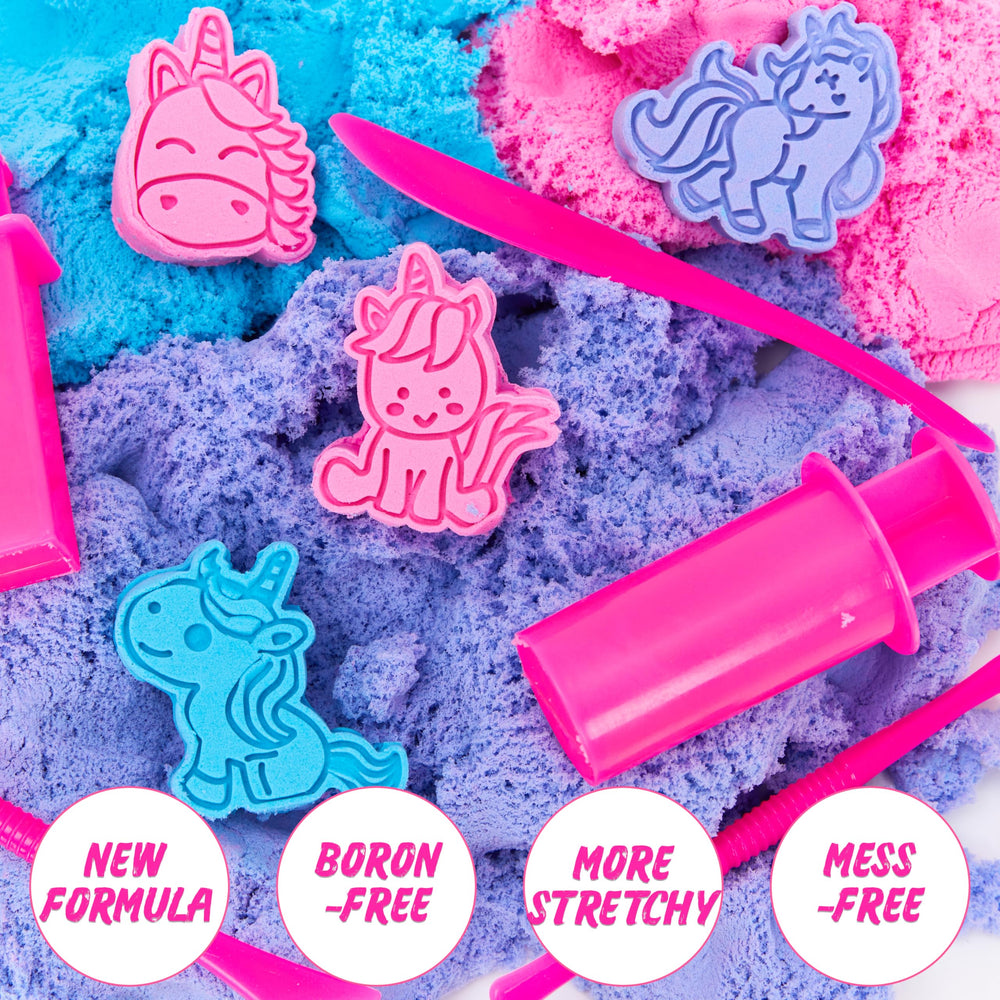 Pink and blue sand packets from Carolart invite color mixing and tactile exploration.