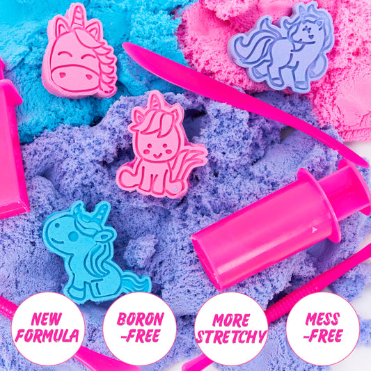Pink and blue sand packets from Carolart invite color mixing and tactile exploration.